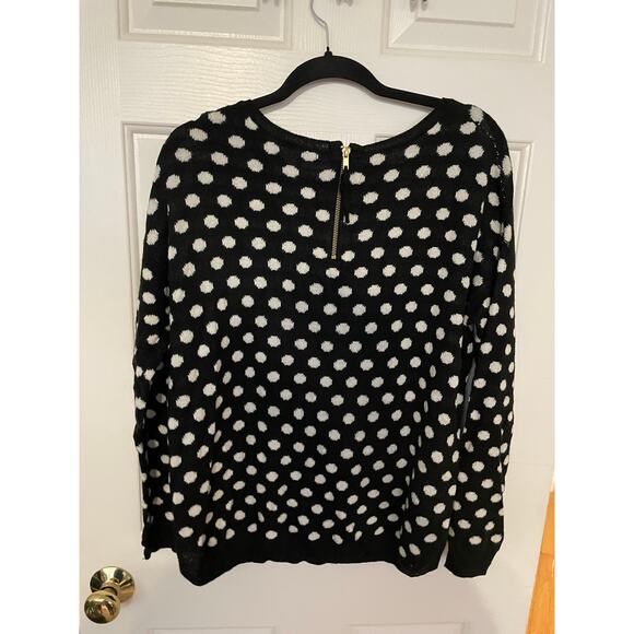 H&M Womens Medium Sweater Black and White Polka Dot Long Sleeve Back 1/4 Zipper - Picture 2 of 8